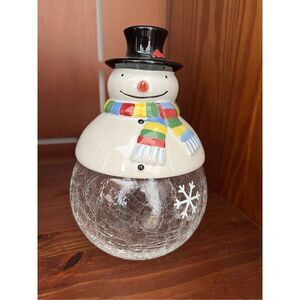 Snowman Cookie Jar, Glass and Ceramic